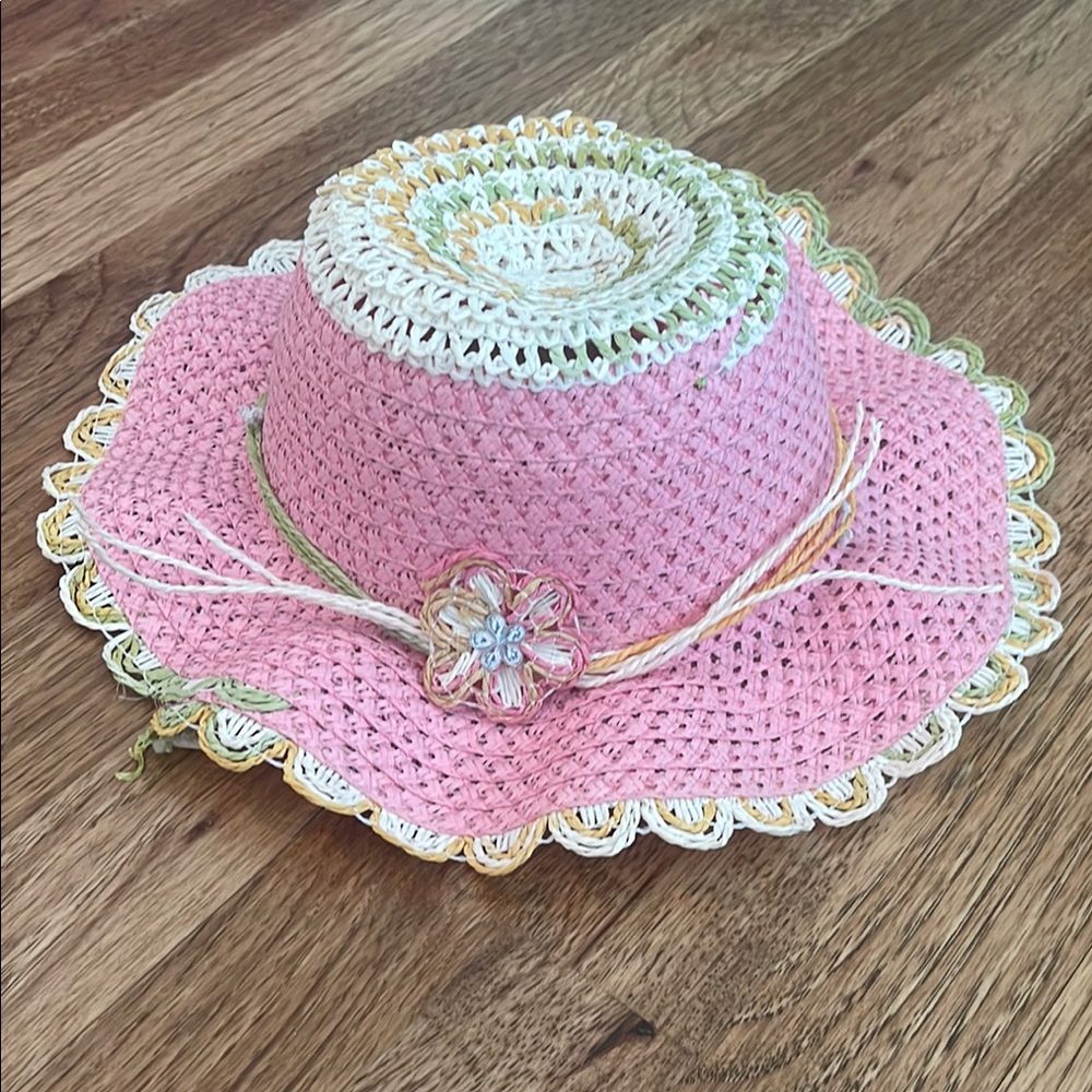 Pink Sun Hat with Floral Accent